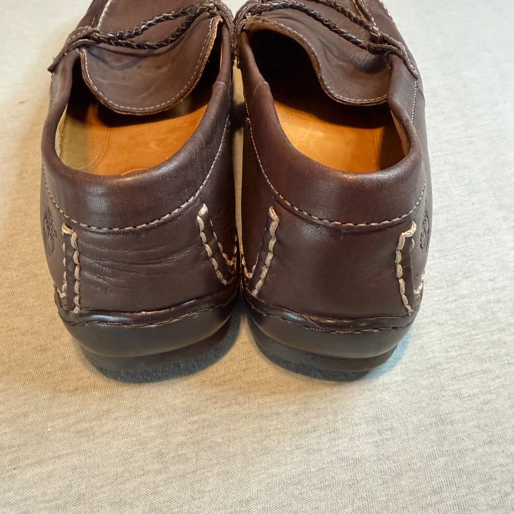 Timberland Smart Comfort Brown Leather Loafers Moc Toe Braided Slip On  8.5M